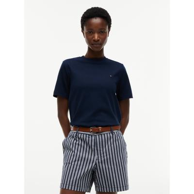 Kurzarmshirt TOMMY HILFIGER "INTERLOCK BOXY C-NK SS TEE", Damen, Gr. XL (46), blau (schwarz night navy), Single Jersey, Obermaterial: 100% Baumwolle, unifarben, bequem normal, Rundhals, Shirts, Baumwolle