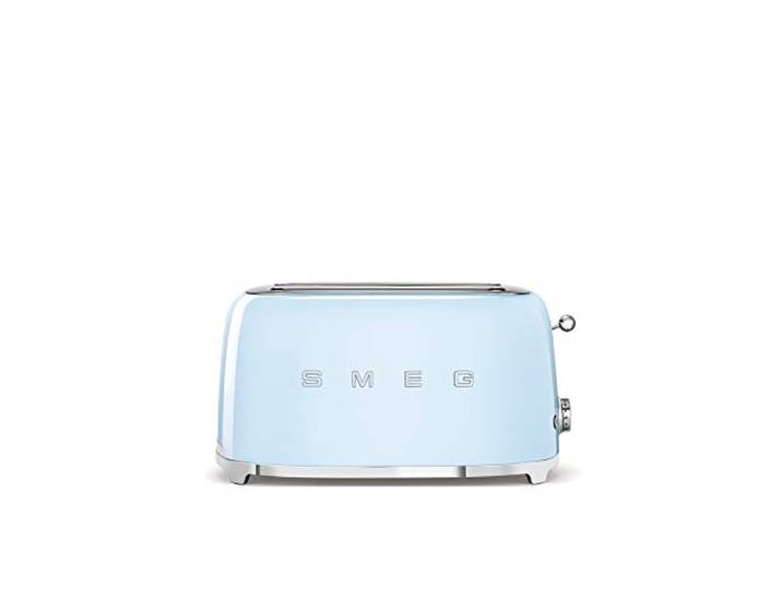 Smeg, 2x4 TSF02PBEU -Toaster, 2 Schlitze für 4 Scheiben, 6 Vergoldungsniveaus, Heizfunktion, Abtau- und Bagel- Funktion, Sammelschublade, 1500W, Pastellblau