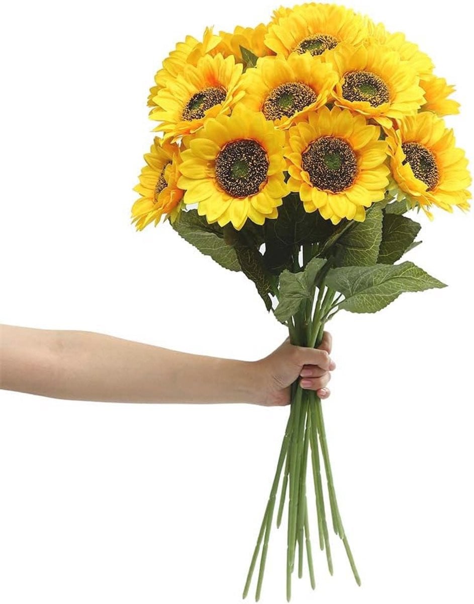 Set van 6 grote kunstmatige zonnebloemen met lange steel voor decoratie