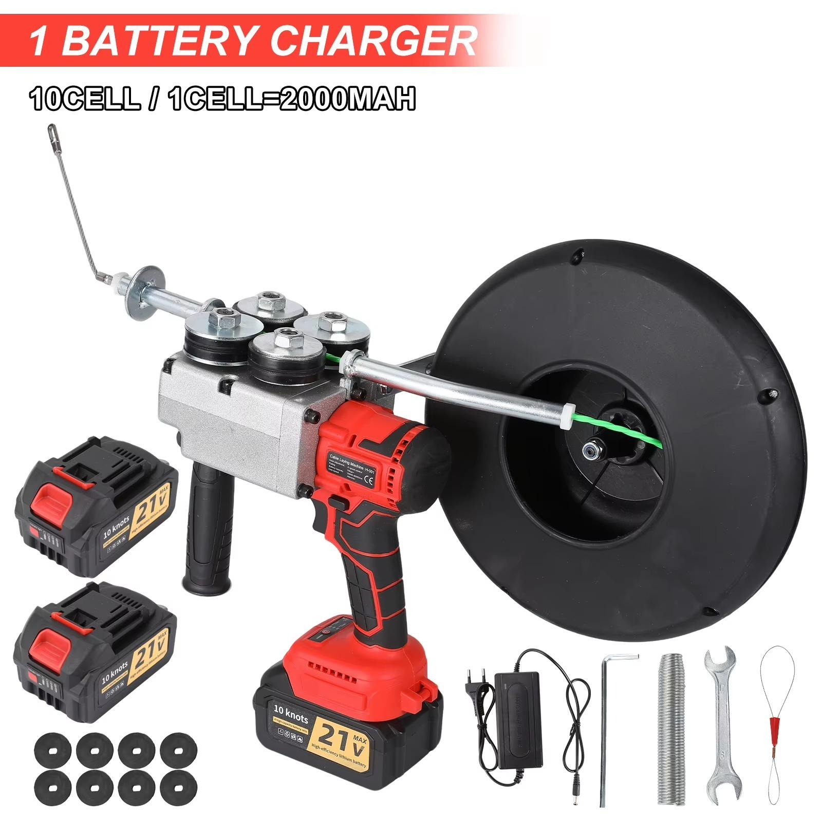 Kabeleinziehgerät 40 m - Automatischer Elektrischer Kabelzieher - Für Wanddurchführungen - Wiederaufladbar - Lithium-Ionen - 2 Akkus