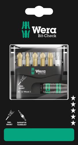 Wera Bit-Check 12 Wood 1 SB 05136390001 Bit-Set 1/4 (6.3 mm) inkl. Bithalter