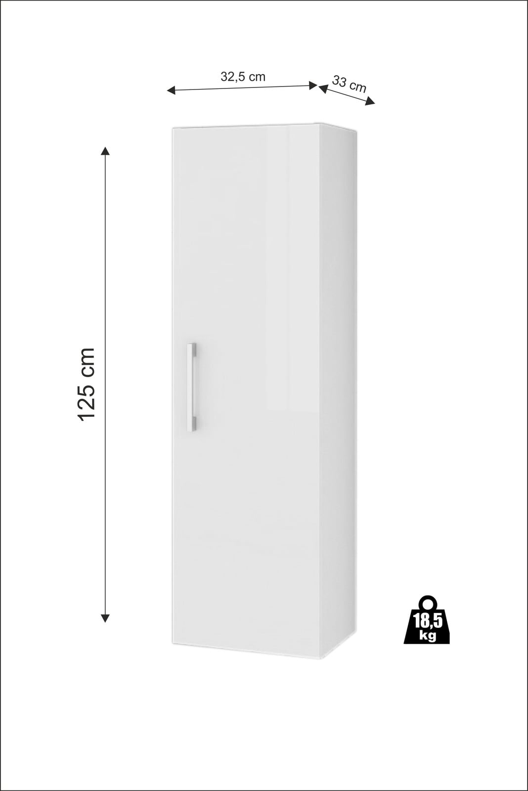 Deftrans Pinia Hangende Badkamerkast, Wit Glanzend, Breedte: 125 cm