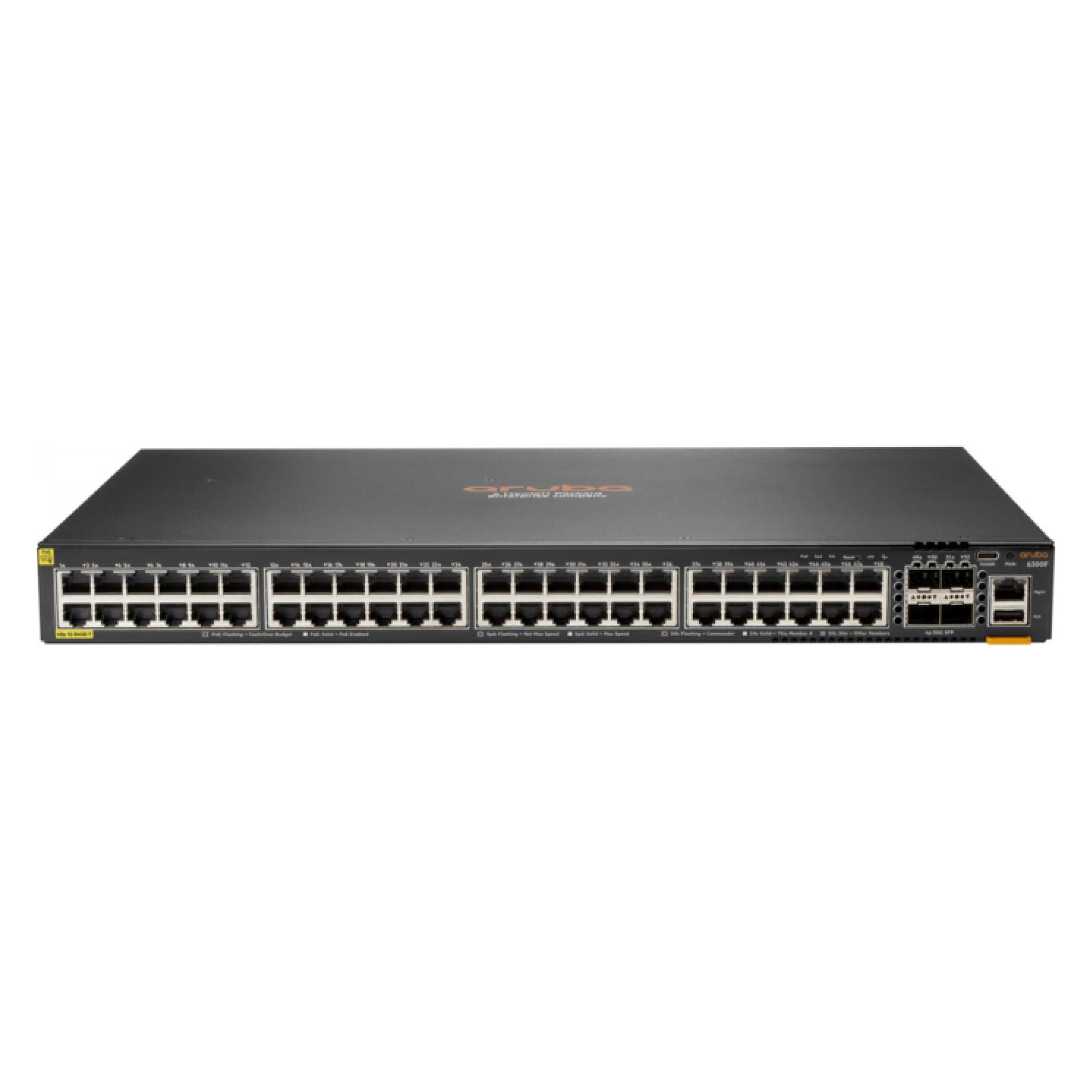 HPE Aruba 6300F Switch mit 48 Anschlüssen 1GbE Klasse 4 PoE und 4 Anschlüssen SFP56 (48 Ports) (JL665A)