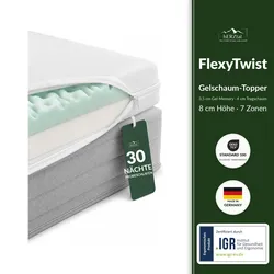 hERZtal FlexyTwist  Gelschaum-Topper 8 cm | 7 Zonen, Gel-Memory-Lage - 90x200cm
