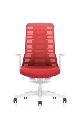 Interstuhl Bürostuhl PUREis3, feste Armlehnen, 3D-Auto-Synchronmechanik, Muldensitz, Netzrücken, feuerrot/weiß