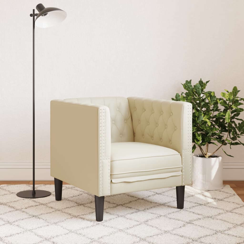 vidaXL Fauteuil Chesterfield crème similicuir