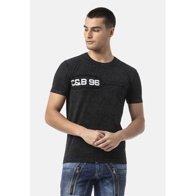 T-Shirt CIPO & BAXX "CT805", Herren, Gr. S, schwarz, 95% Baumwolle, 5% Elasthan, unifarben, regular fit, Rundhals, normaler Saum, Shirts T-Shirt, auffälligen Logo-Print