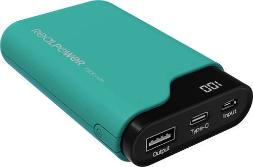RealPower PB-7500C Powerbank 7500 mAh Li-Ion Grün Statusanzeige
