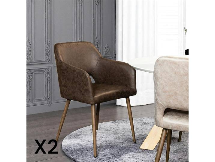 Fauteuil de table avec accoudoirs (lot de 2) - Marron