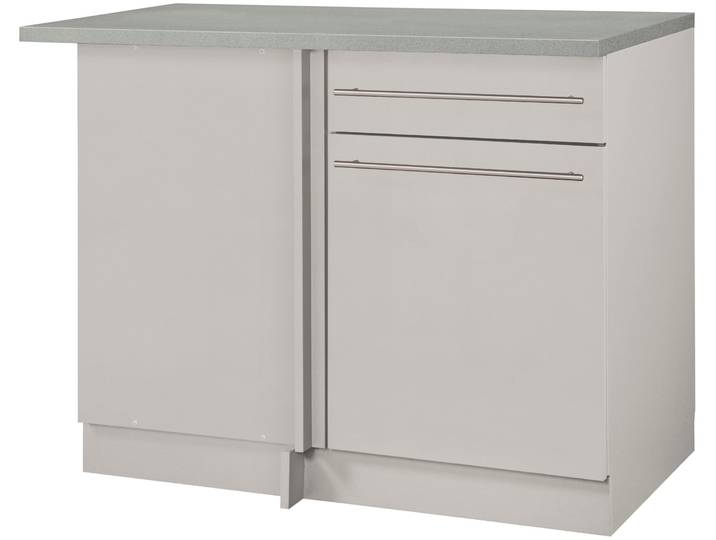 Eckunterschrank WIHO KÜCHEN Chicago , beige (front und korpus: cashmere, arbeitsplatte: canvas grau), B:110cm H:85cm T:60cm, Schränke, Eckunterschrank, 110 cm breit, für eine optimale Raumnutzung