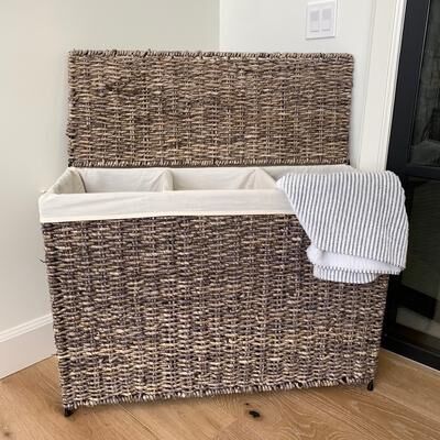 Woven Maize 3-Section Lined Hamper