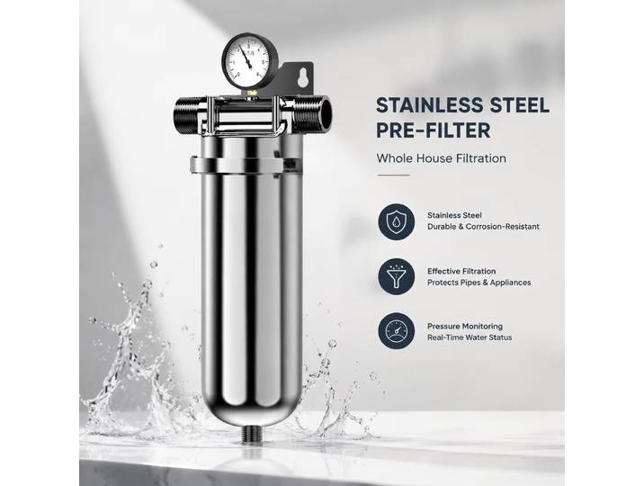 Filtre à eau domestique en acier inoxydable, pré-filtre industriel à grand débit, réutilisable et lavable