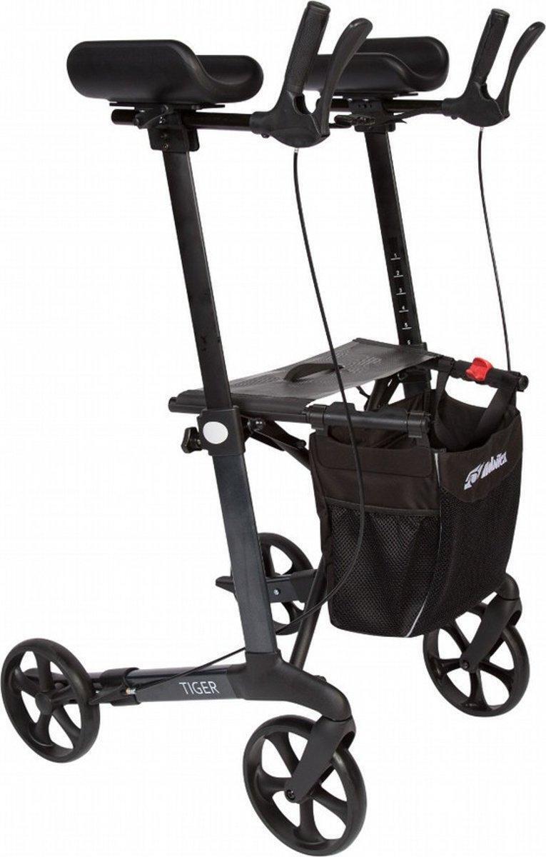 FabaCare Arthritis Rollator Set Tiger, pannensichere Softräder, drehbare Armauflagen, faltbarer Leichtgewichtrollator, höhenverstellbar, mit Tasche