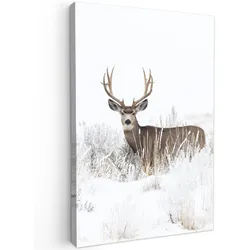 LEINWANDBILD Hirsche - Winter - Schnee - Tiere - Jahreszeiten - Weiß Wanddeko 40x60 cm