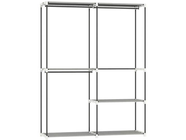 YWJ Armoire Vêtements Ouverte 4 Étagères Tissu 3 Barres Suspension Métal 142x43x185cm Gris Clair