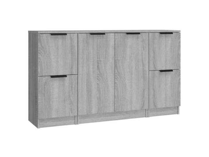 Kaorsrow Sideboard 3er Set Grau Sonoma Holzwerkstoff Beistellschrank Dreiteiliges Schrank Set für Wohnzimmer und Schlafzimmer, pflegeleichte Oberfläche mit reichlich Stauraum