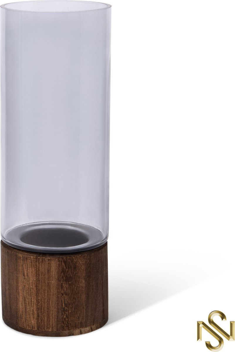 San Naila Emory Windlicht van Hout en Glas voor Decoratie