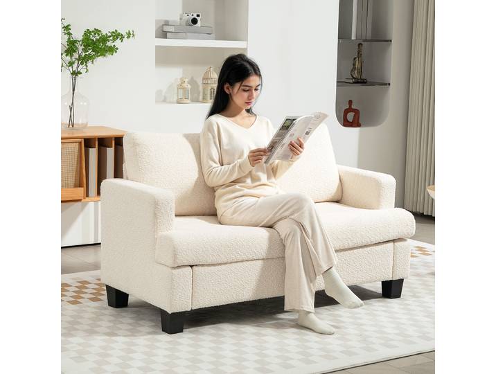HOMCOM Canapé 2 Places 120cm Tissu Chenille Beige