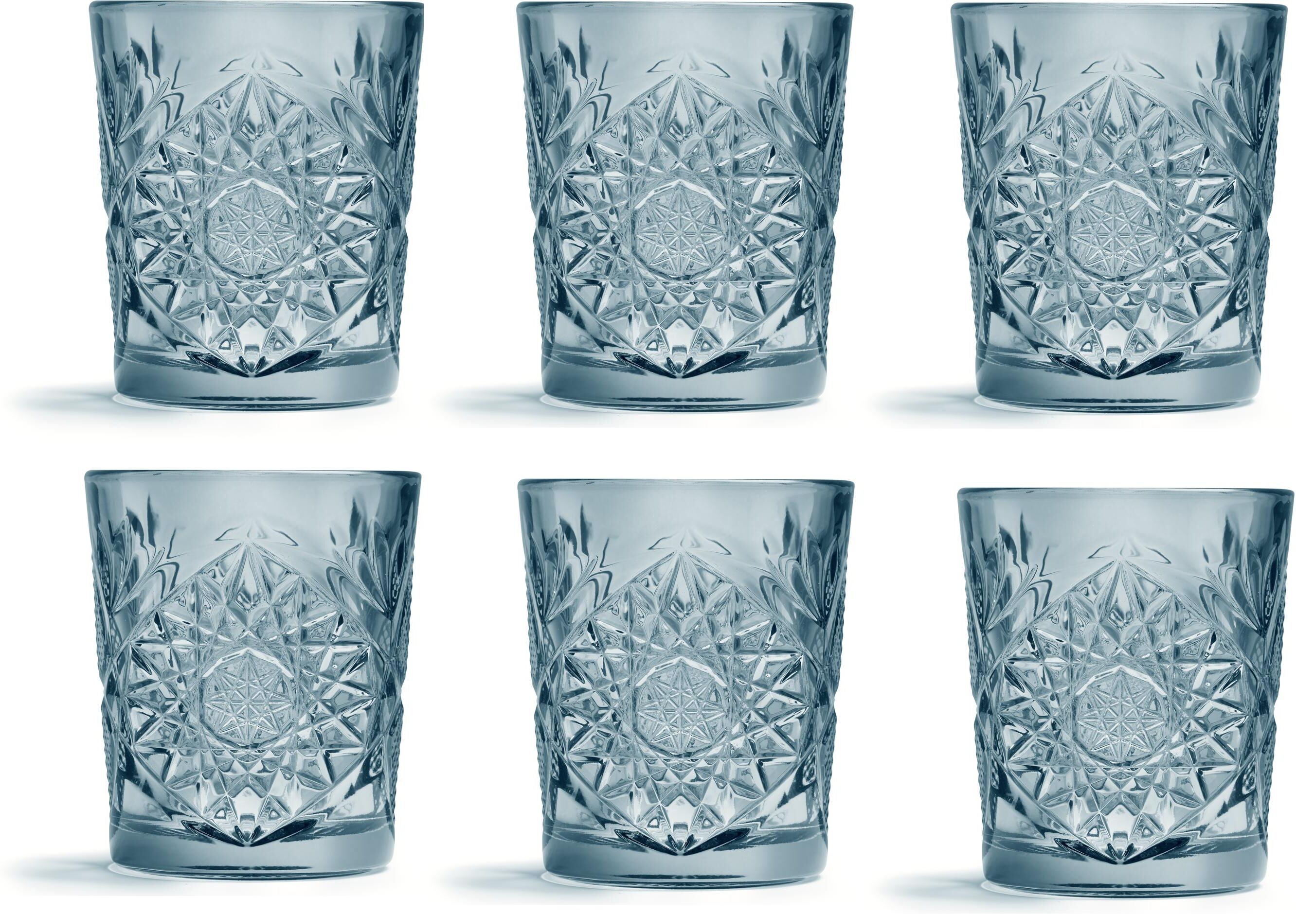 Schnapsglas ONIT "Hobstar", blau, H:10,6cm Ø:8,9cm, Glas, Trinkgefässe, Schnapsglas blau Ø 8,9cm x 10,6cm, 350ml, 6 Stk.