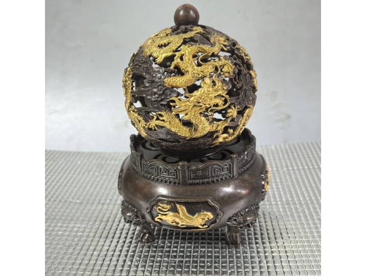 Ornement en cuivre à neuf tours, encensoir doré, décoration intérieure, brûleur d'aromathérapie en laiton, objet artisanal.