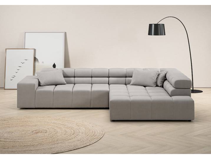 Ecksofa, Luxus-Microfaser, Hellgrau, 319×215 cm, Kopfteilverstellung, Modern, INOSIGN