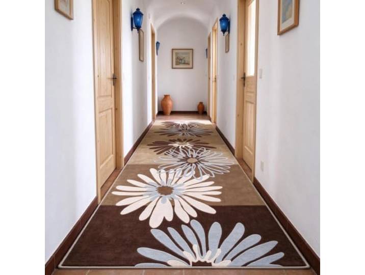 Waschbarer Läuferteppich für Flur, Küche, Nachttisch, Schokoladenbraun Rutschfester,flachfloriger,weicher,schmutzabweisender,moderner langer Teppich Blumenmuster Gummirücken(120×600cm)