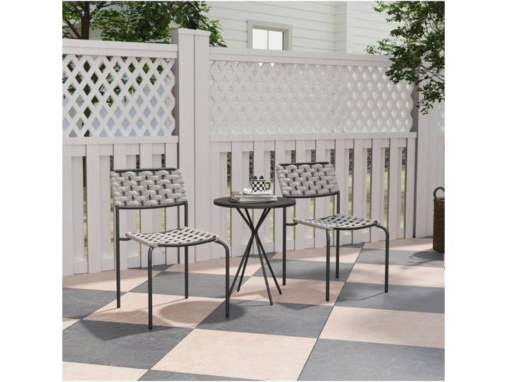 Maisentiel Ensemble bistrot extérieur 3 pièces gris avec 2 chaises empilables et table ronde