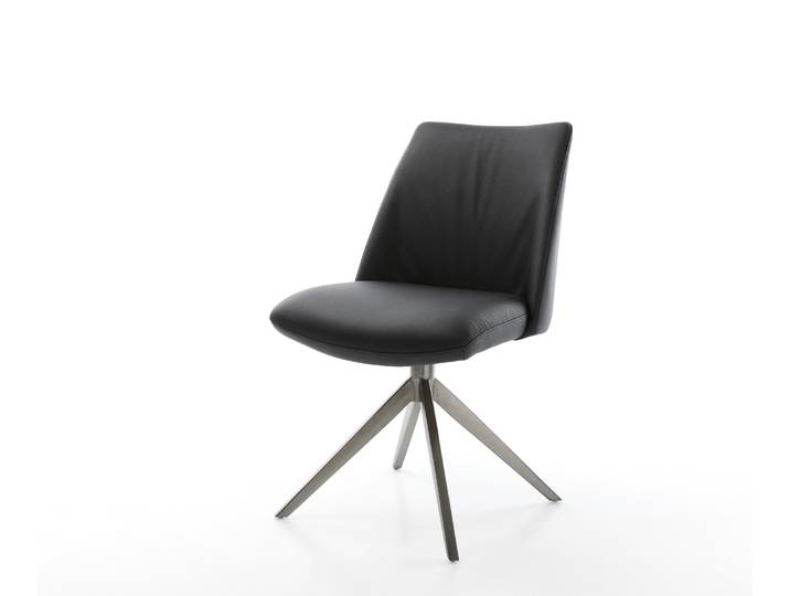 Chaise pivotante Elso Flex cuir de vache noir pied croisé large grafiete pivotement sur 360° fonction bascule ressorts ensachés