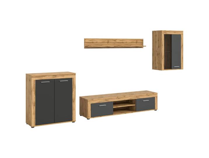 Xonox Wohnwand Jam 35/330/169 cm, Grau, 330x169x35 cm, Wohnzimmer, Wohnwände
