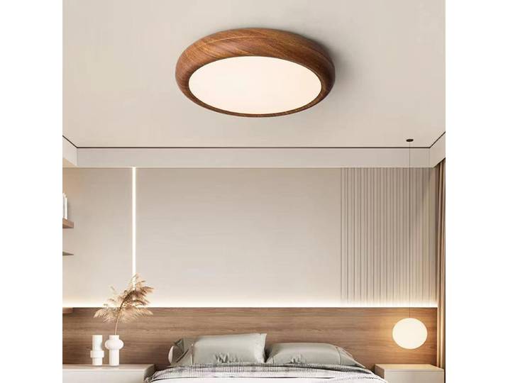 Plafonnier LED circulaire nordique moderne pour chambres à coucher, salons, couloirs, chambres d'enfants, plafonnier de couleur noyer