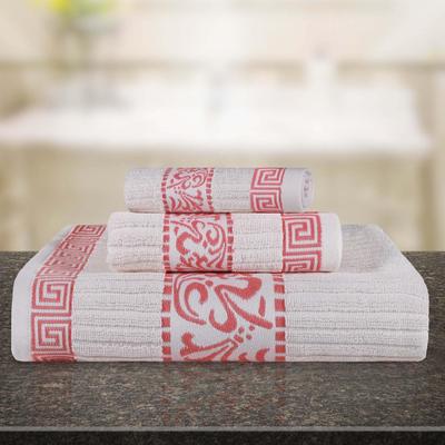 Superior Athens Cotton Floral Border Greek Key 3-Piece Towel Set