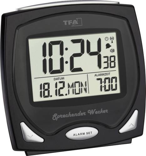 TFA Dostmann 60.2541.01 Funk Wecker Schwarz Alarmzeiten 1 Fluoreszierend Zifferblatt