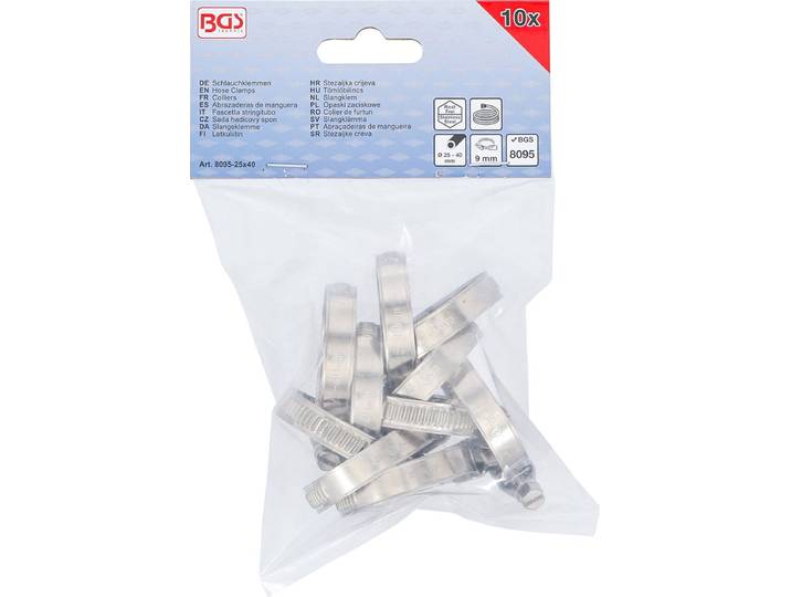 BGS Slangklem roestvrij 25 x 40 mm 10 delig
