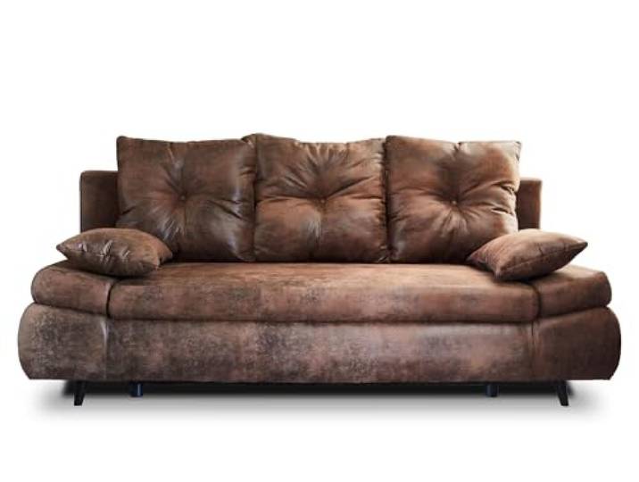 Bestmobilier Larson - Einzelsofa 3-Sitzer Schlaffunktion - mit Bettkasten Aufbewahrung - industrieller Stil Braun