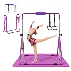 VEVOR Gymnastikstange für Kinder mit 63,5 kg Tragkraft, Klappbares Turnreck mit Matte, Höhenverstellbare Turnstange für Indoor- und Outdoor-Training, Heimtrainingsgerät für Kinderturnen zu Hause, Lila