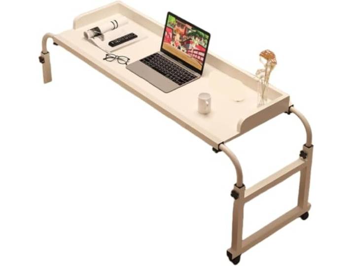 UMEXIDRA Betttisch aus Stahl mit Rollen Mehrfarbig for Arbeit am Bett, Essen und Unterhaltung(White,White)