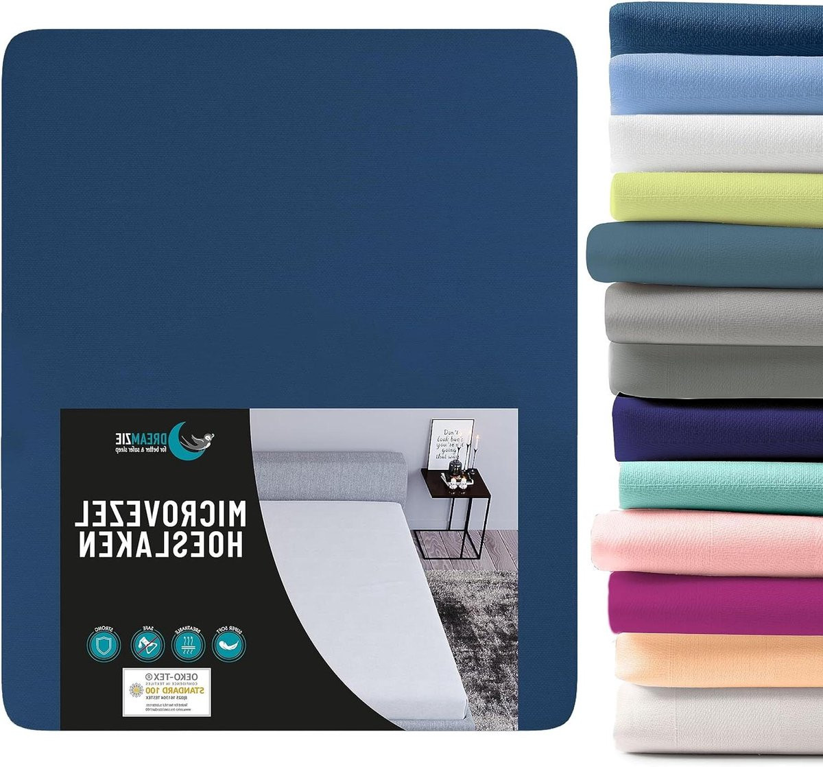 Donkerblauw hoeslaken van zacht microfiber peau de pêche voor volwassenen, 150 x 200 cm