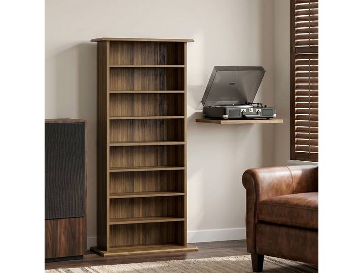 HOMCOM Rangement CD/DVD 8 Compartiments 6 Étagères Noyer