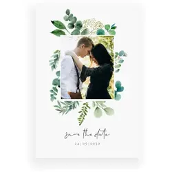 Save The Date Karte: Greenery mit Foto in Weiß