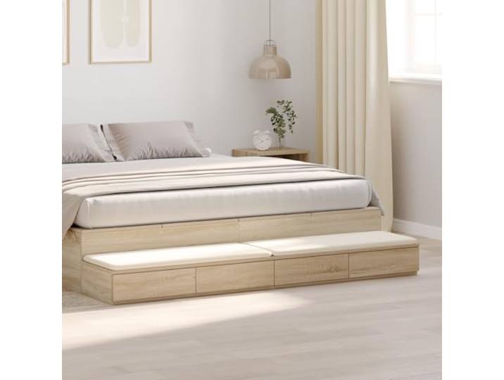 HEFZGDB Nachttisch Sonoma Eiche 200x36,5x16,5 cm Holzwerkstoff mit 4 Schubladen Stauraum, robuster MDF Nachttisch mit mattem Finish und rechteckigem Design für Schlafzimmer