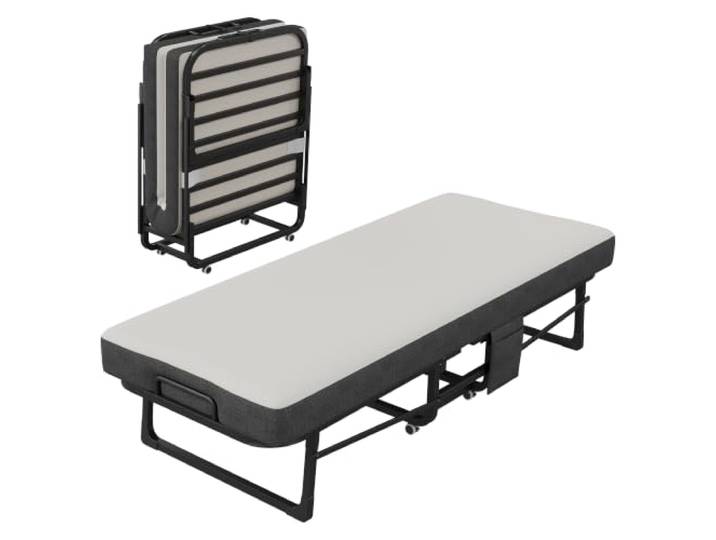 GarveeHome Klappbett 79x190 cm Inkl. 12,7cm Memory-Foam Matratze Gästebett klappbar auf Rollen (bis 200kg), Stabiles Faltbett mit Metallrahmen für Erwachsene & Büro, Platzsparendes Zustell