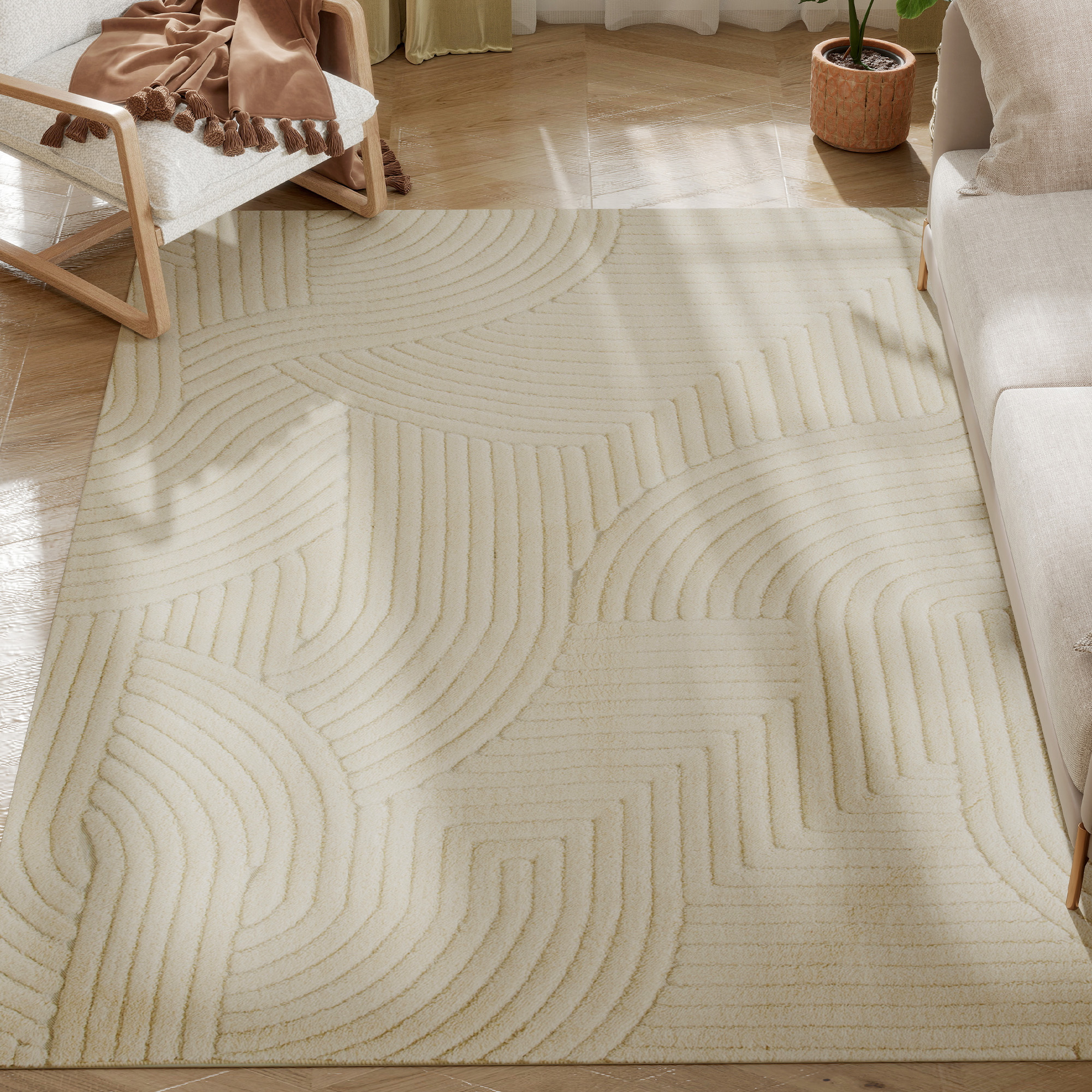 Homcom Tappeto Tessuto a Macchina, Versatile e Antiscivolo, 200x140x1,7 cm, Crema   Aosom Italy