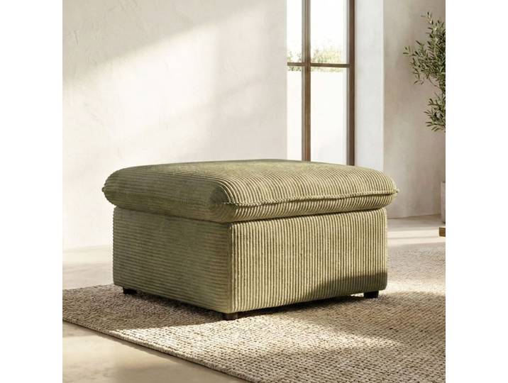 Pouf coffre de rangement en velours côtelé vert kaki