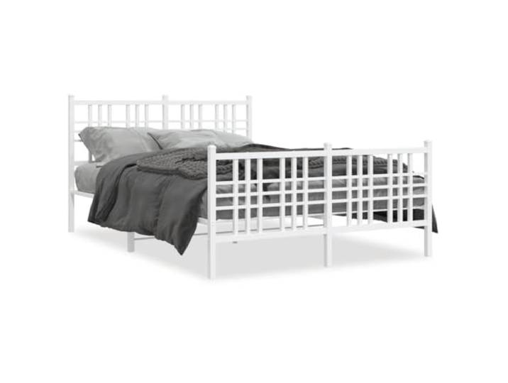 PUGYNBK Bettgestell ohne Matratze mit Metallbügel, Weiß, 140 x 190 cm Robuster Stahlsockel, Metallleisten und Beine, Stauraum unten, Kopfteil für Lesestütze
