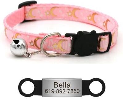 Uplifted Finds Customized Reflective Star Moon Cat Collar pink