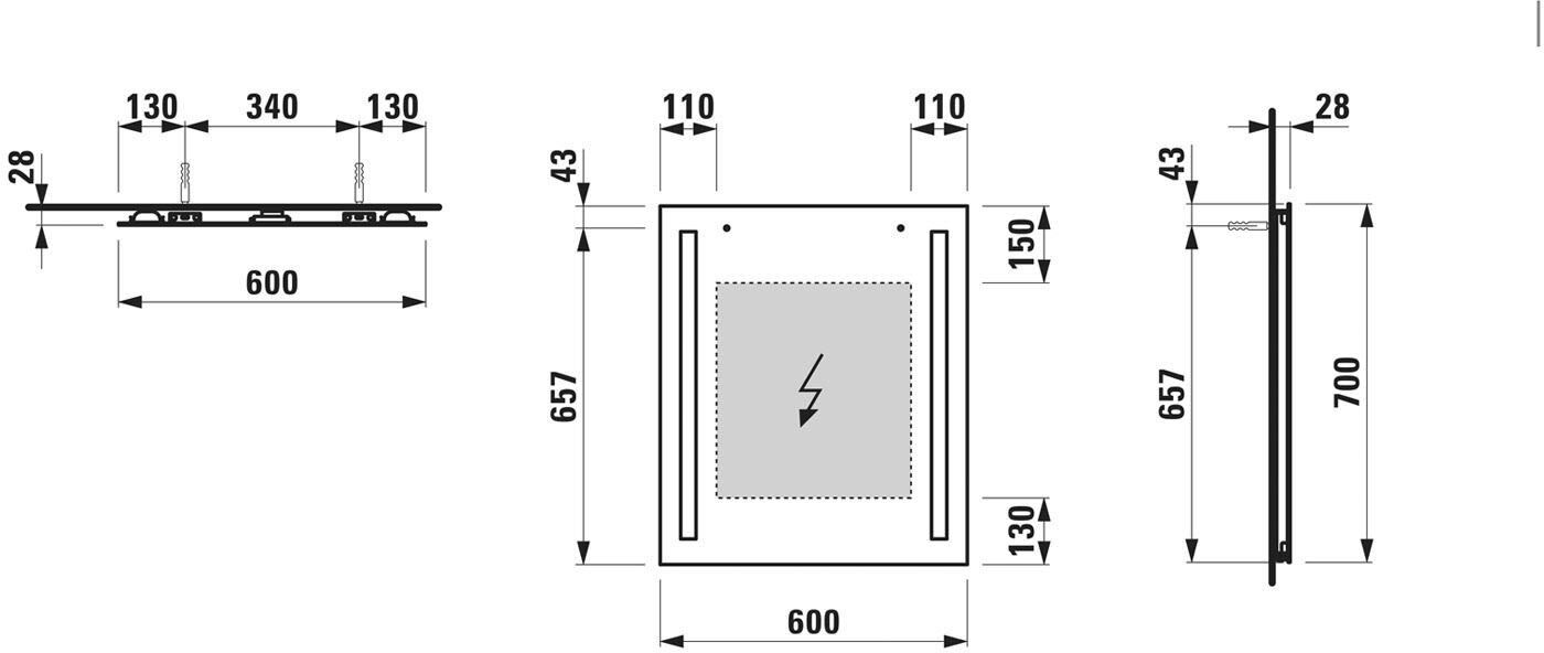 LAUFEN LANI Badspiegel 60 cm mit integrierten LED-Lichtelementen