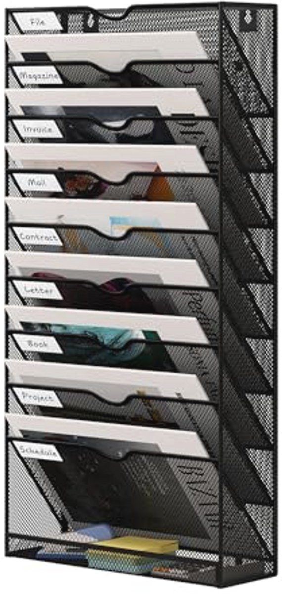 Metal Hanging Wall File Organizer met 10 vakken - A4 Magazine Rack voor efficiënte opslag