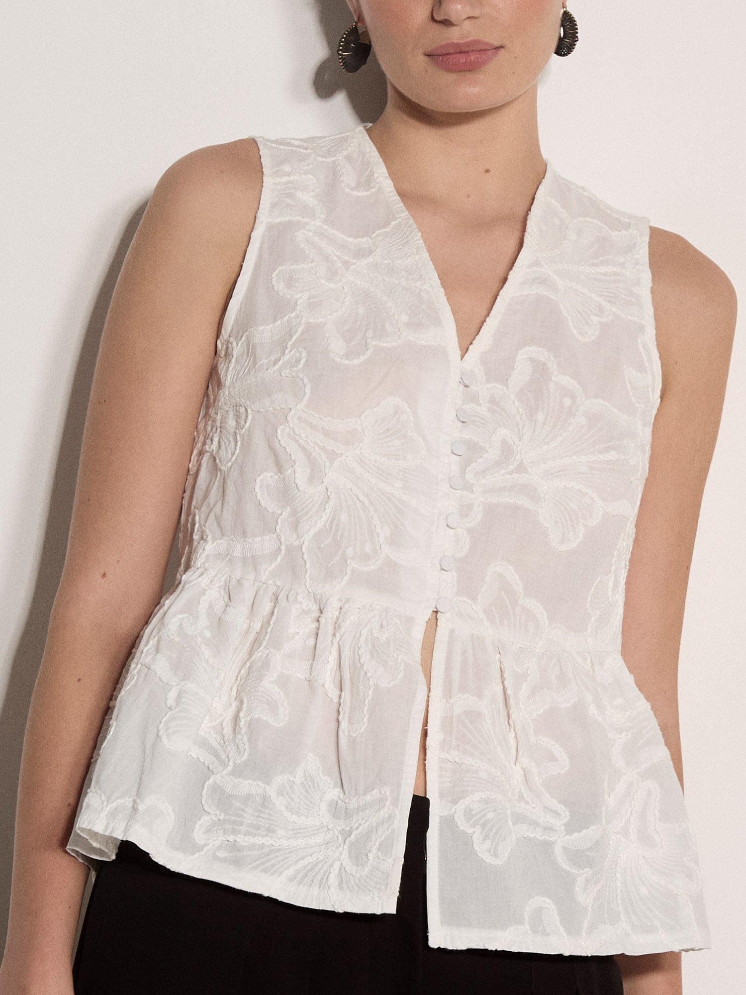 Blusentop APRICOT "Peplum-Oberteil", Damen, Gr. XS (34), weiß, gewebt, Obermaterial: 100% Baumwolle CO., uni, normal, V-Ausschnitt, Blusen Blusentop, mit Blumenstickerei