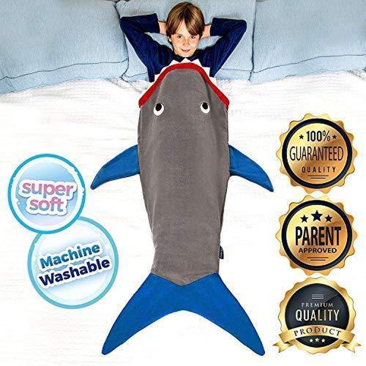 Zachte Haai Plaid Baby-Shark Slaapzak Quilt - Grijs