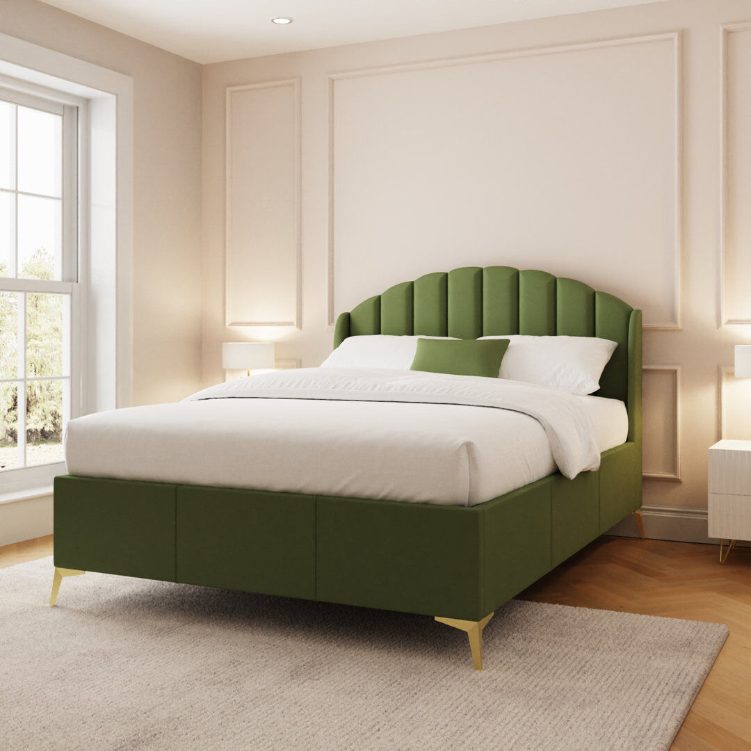 Hykkon Thierry Upholstered Ottoman Bed Green Double (4'6)